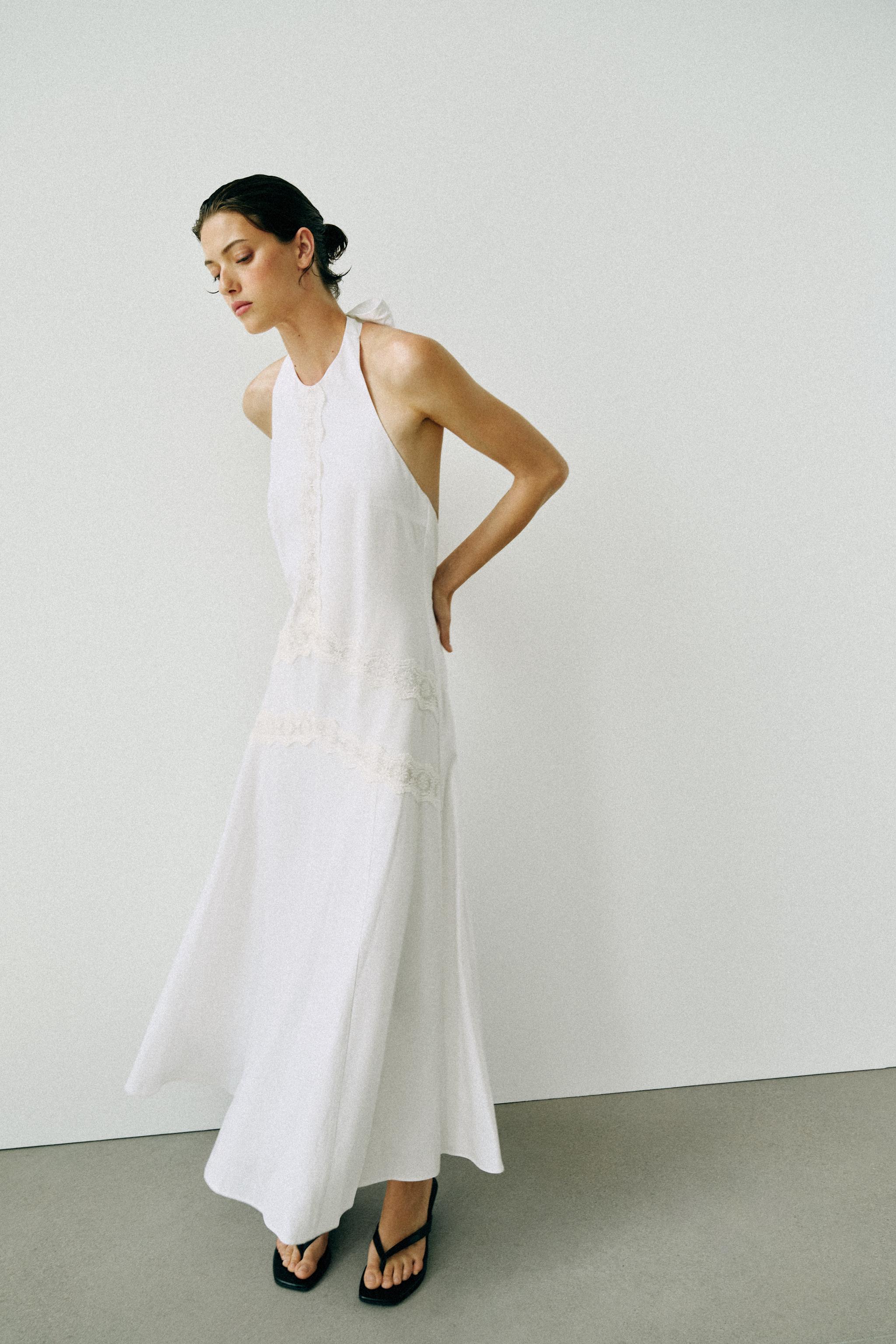 COMBINATION LINEN MIDI DRESS